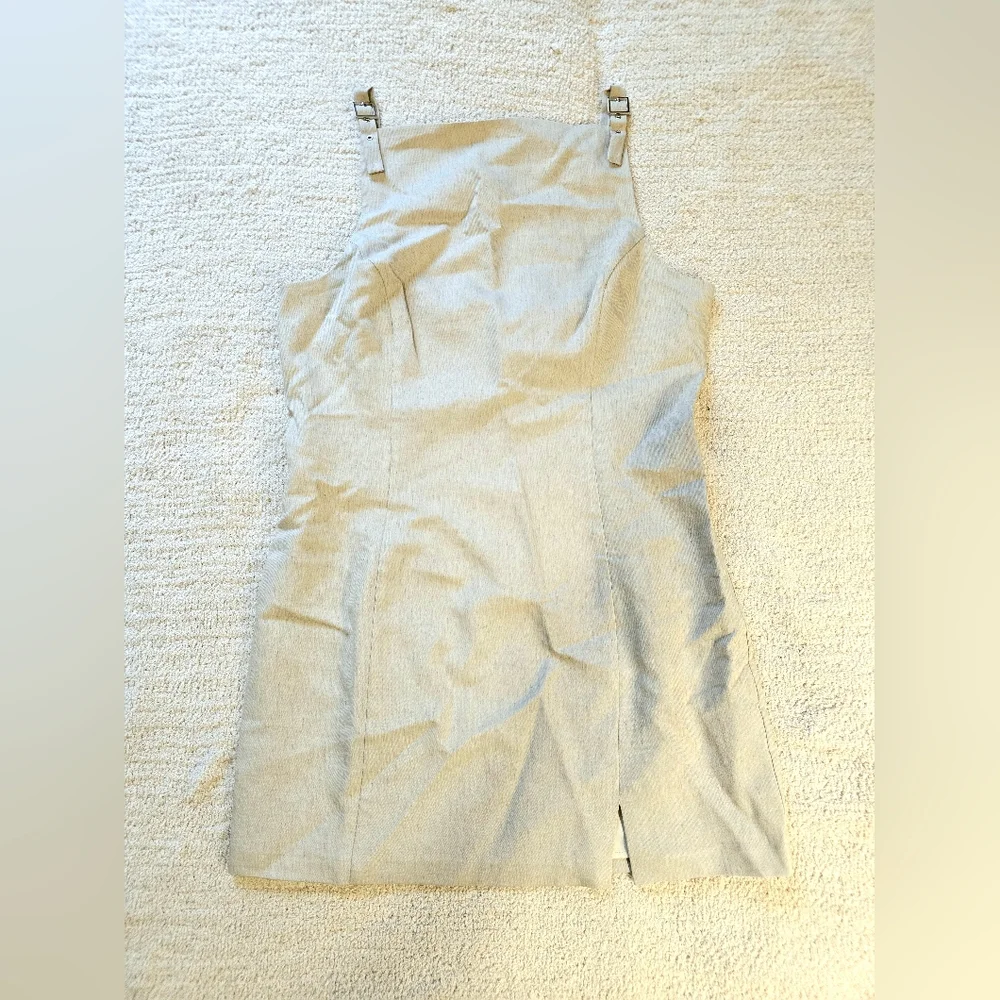 NEW Amanda Uprichard / Revolve Neutral Beige Mini Dress with Buckle Straps SZ L - Picture 6 of 15